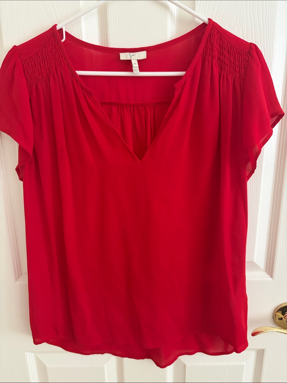 Joie Red V-Neck Short Sleeve Women's silk blouse M
